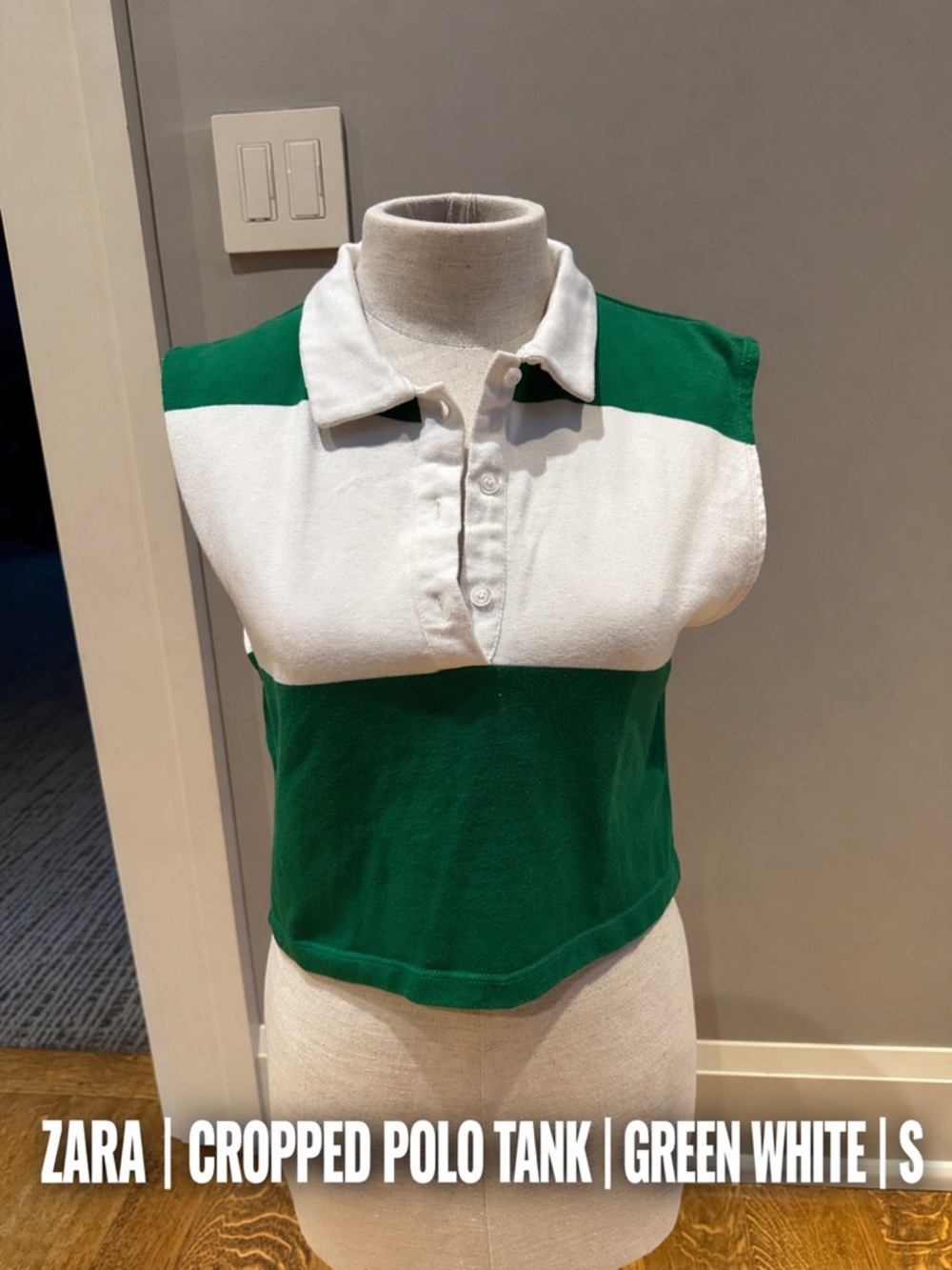 Zara Green White Colorblock Cropped Polo Tank Top Size Small Preppy  ⛳️  🎾